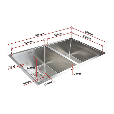 Handmade stainless steel kitchen sink 835x505mm