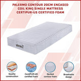 Palermo Contour 20cm Encased Coil Mattress — CertiPUR-US Certified Foam — Allure Home Collections