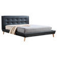 Hurstville double bed in black PU leather with a button tufted headboard in a modern bedroom