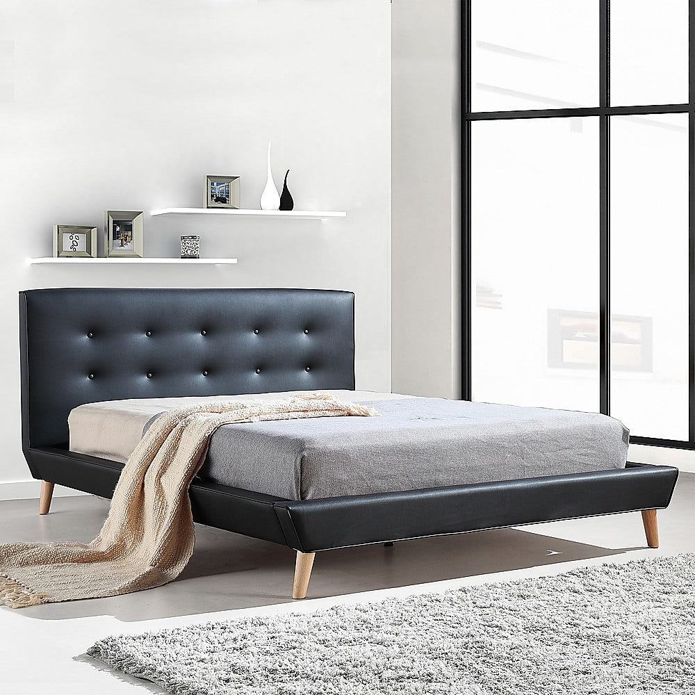 Palermo Black PU Leather Queen Bed Frame