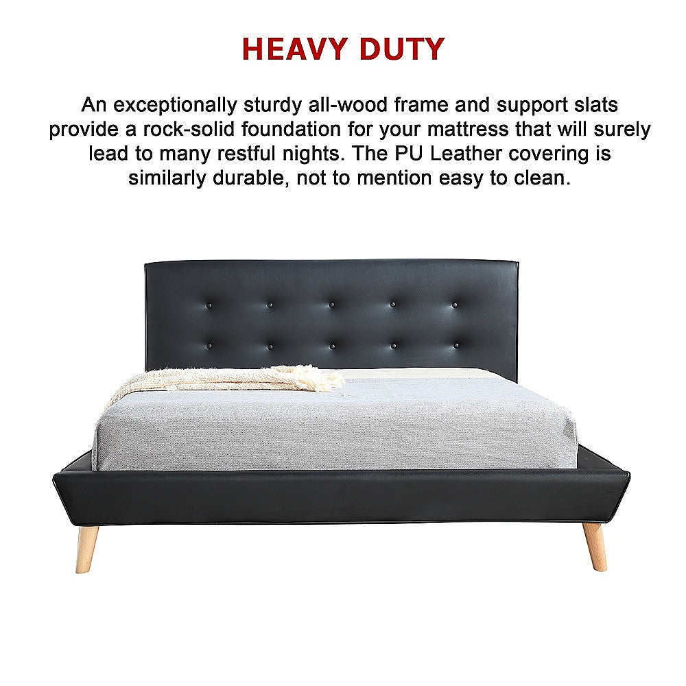 Palermo Black PU Leather Queen Bed Frame