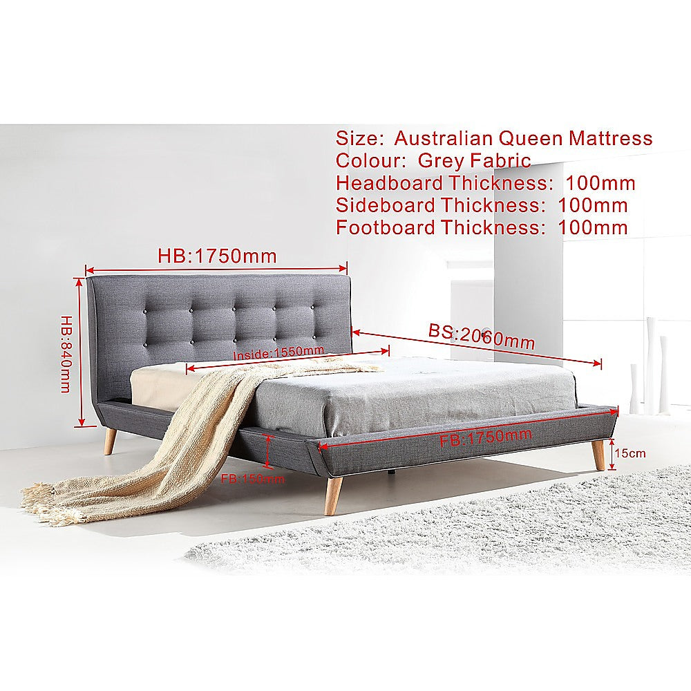 Palermo Grey Linen Fabric Deluxe Bed Frame