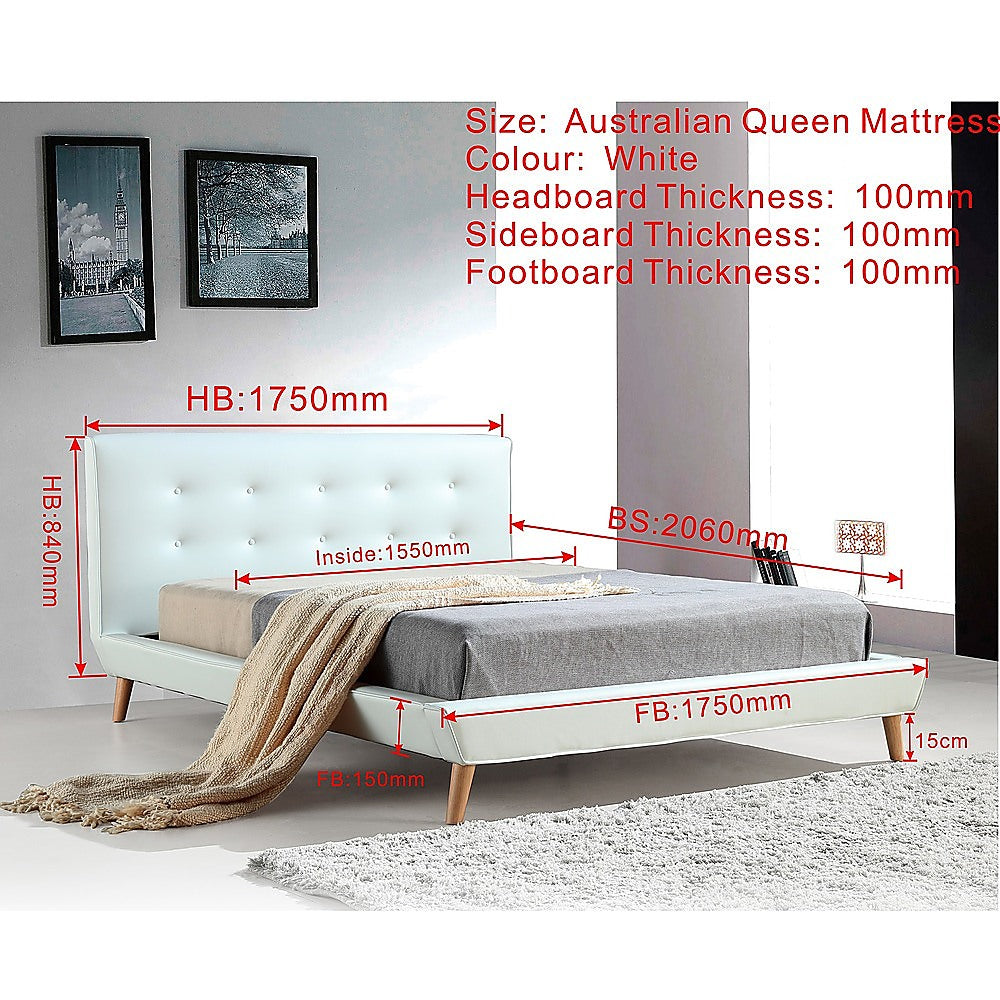 Palermo White PU Leather Deluxe Bed Frame