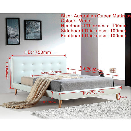 Palermo White PU Leather Deluxe Bed Frame