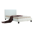 Five Dock king single bed in white PU leather with a padded headboard in a fresh bedroom