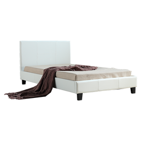 Five Dock king single bed in white PU leather with a padded headboard in a fresh bedroom