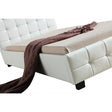 Hurstville king single bed in white PU leather with a padded headboard in a fresh modern bedroom