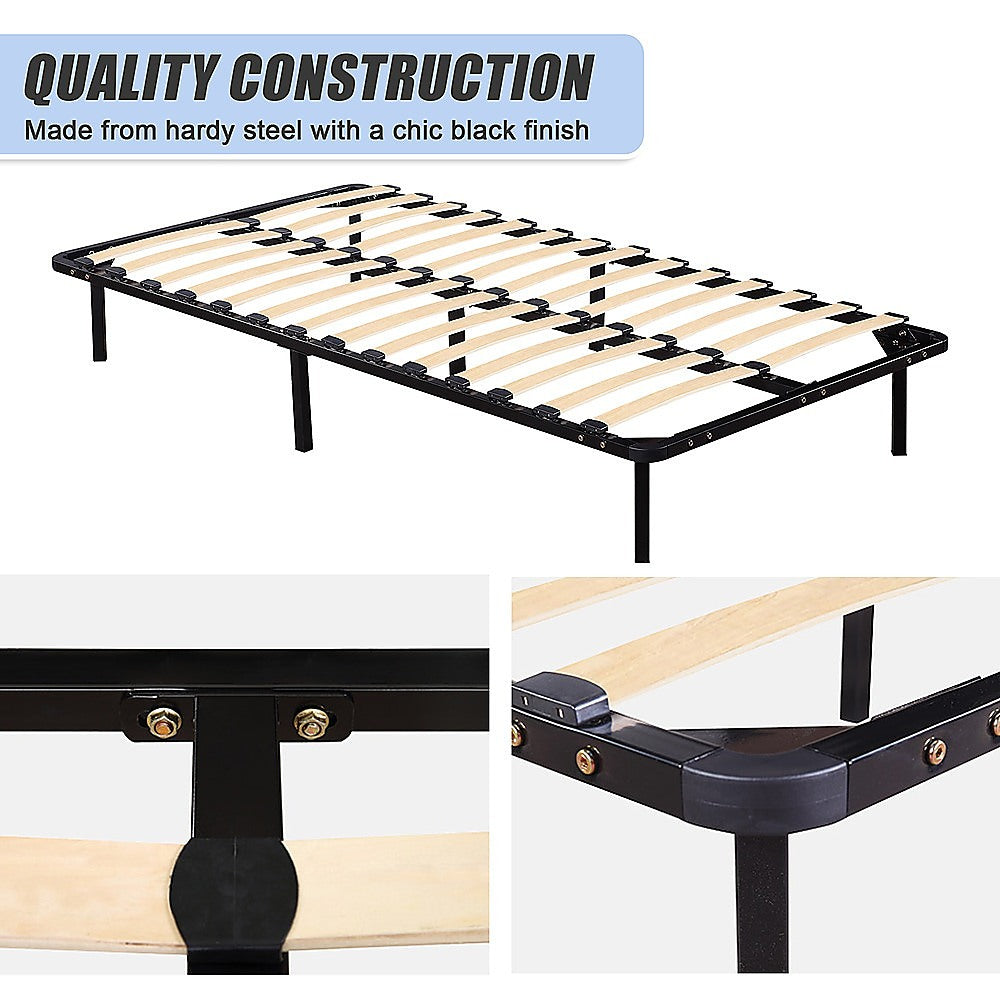 King single metal bed frame base and cross support detail — Allure Home Collections