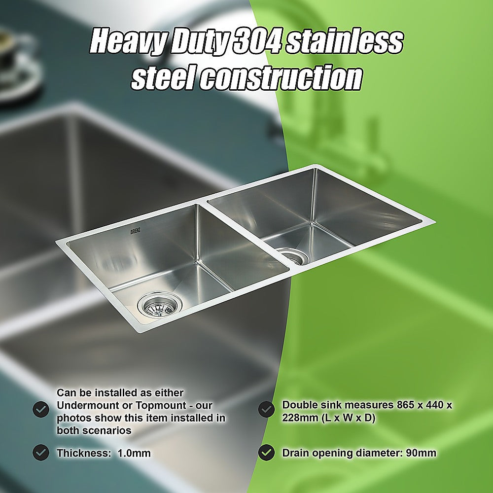 Handmade stainless steel kitchen sink 865x440mm