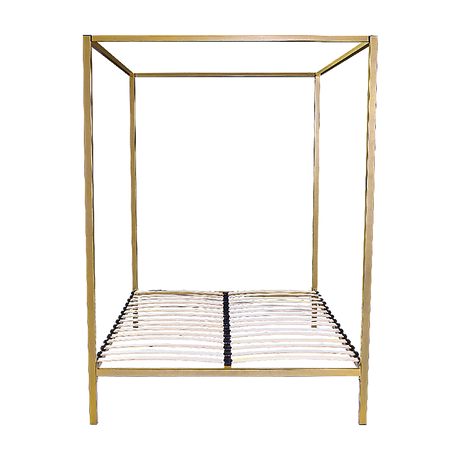 Allure gold four poster queen bed frame — full front view — Allure Home Collections