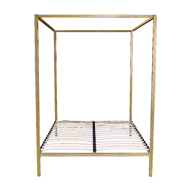 Allure gold four poster queen bed frame — full front view — Allure Home Collections