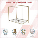 Allure gold four poster queen bed frame side profile showing full height — Allure Home Collections