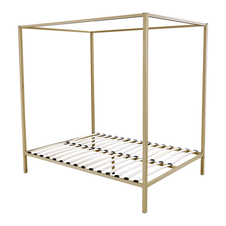 Allure gold four poster queen bed frame from foot end — Allure Home Collections
