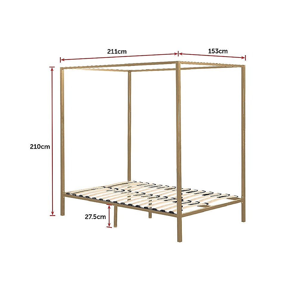 Allure gold four poster queen bed frame assembly detail — Allure Home Collections