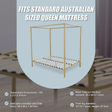 Allure gold four poster queen bed frame showing full 153 x 211 x 210cm proportions — Allure Home Collections