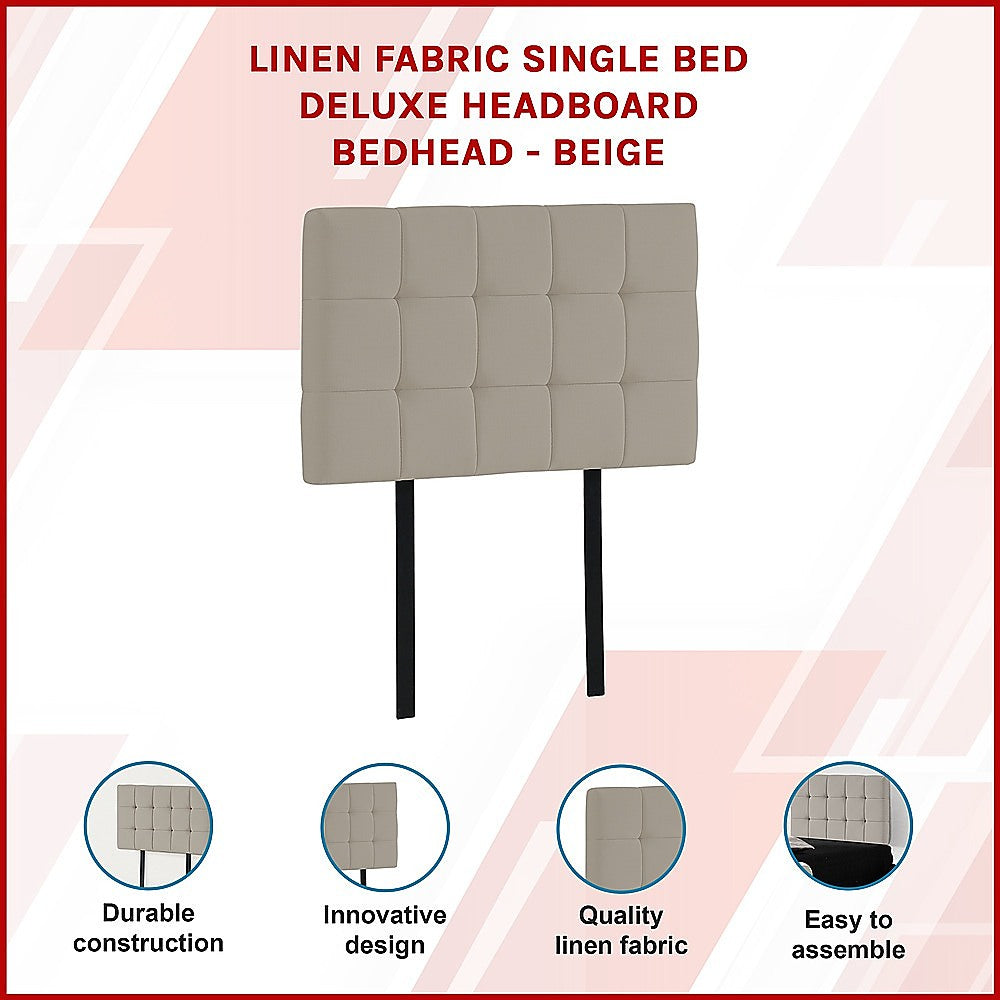 Tom Groggin Rectangular Bed Head, Beige Single