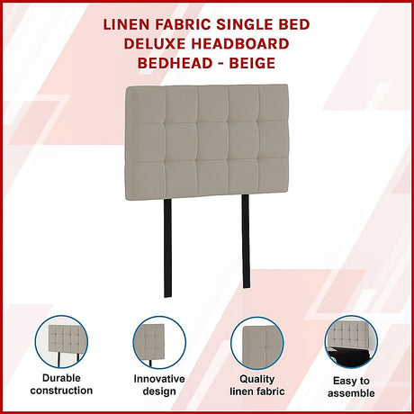 Tom Groggin Rectangular Bed Head, Beige Single