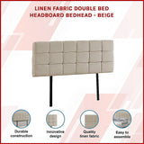 Linen Fabric Double Bed Deluxe Headboard Bedhead - Beige