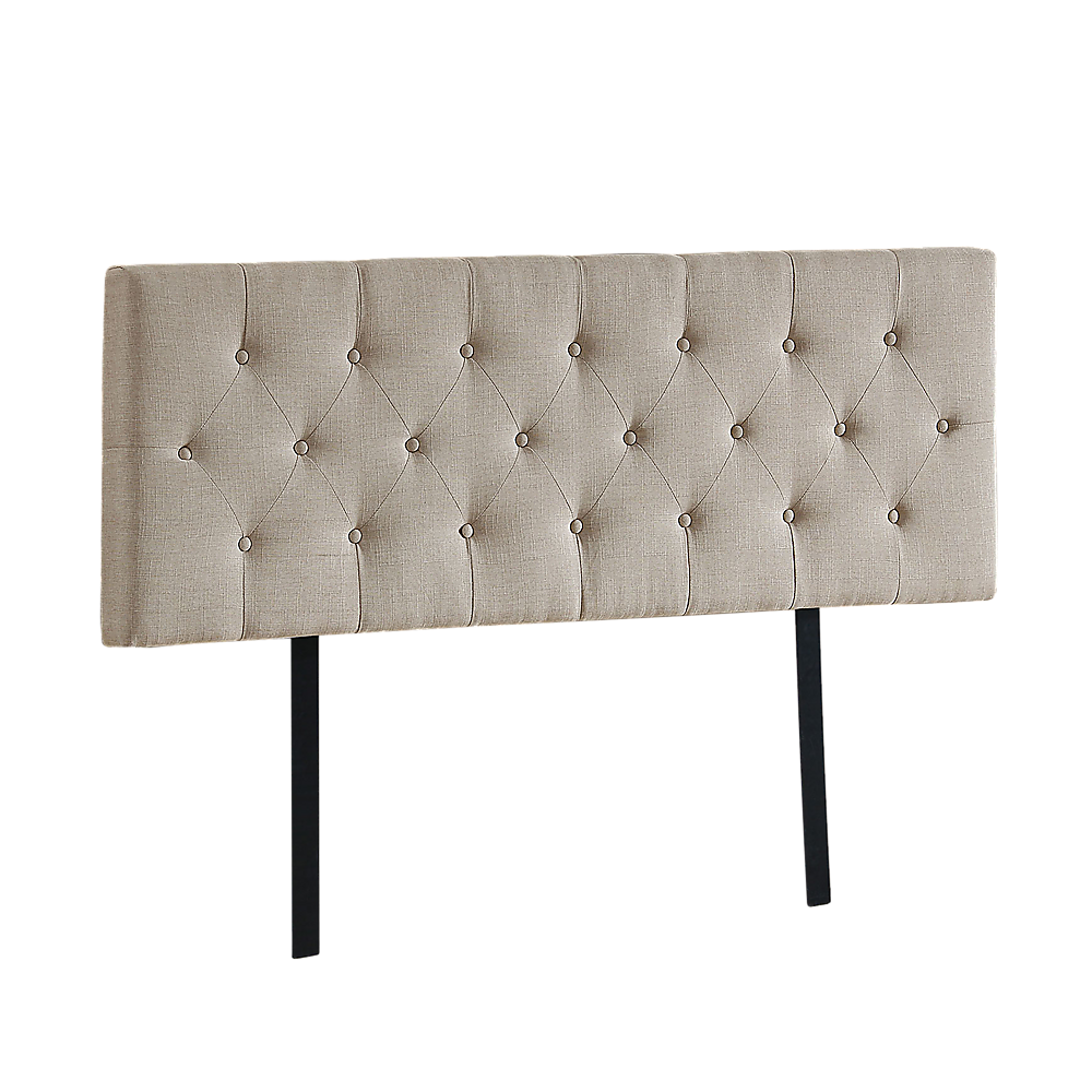 Billilingra beige linen bed head in a modern bedroom