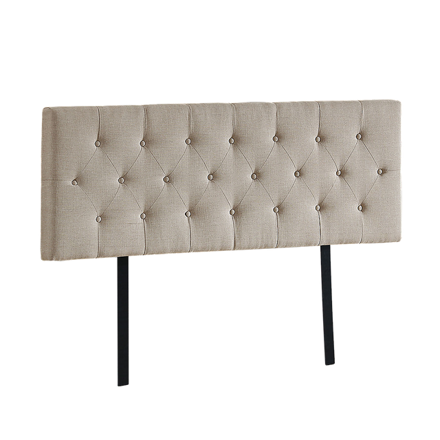 Billilingra beige linen bed head in a modern bedroom