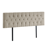 Billilingra beige linen bed head in a modern bedroom