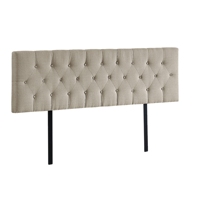 Billilingra beige linen bed head in a modern bedroom