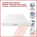 Medium firm gel memory foam mattress, 25cm king