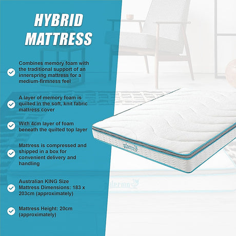Medium firm hybrid memory foam and innerspring mattress, 20cm king