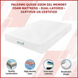 Medium firm gel memory foam mattress, 25cm queen