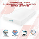Medium firm gel memory foam mattress, 25cm double