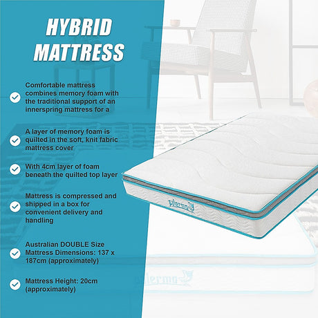 Medium firm memory foam hybrid mattress, 20cm double