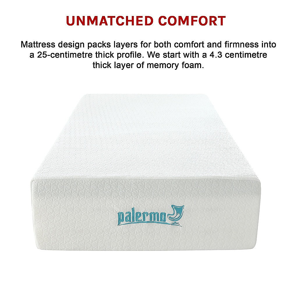 Medium firm gel memory foam mattress, 25cm king single