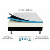 Medium firm gel memory foam mattress, 25cm single