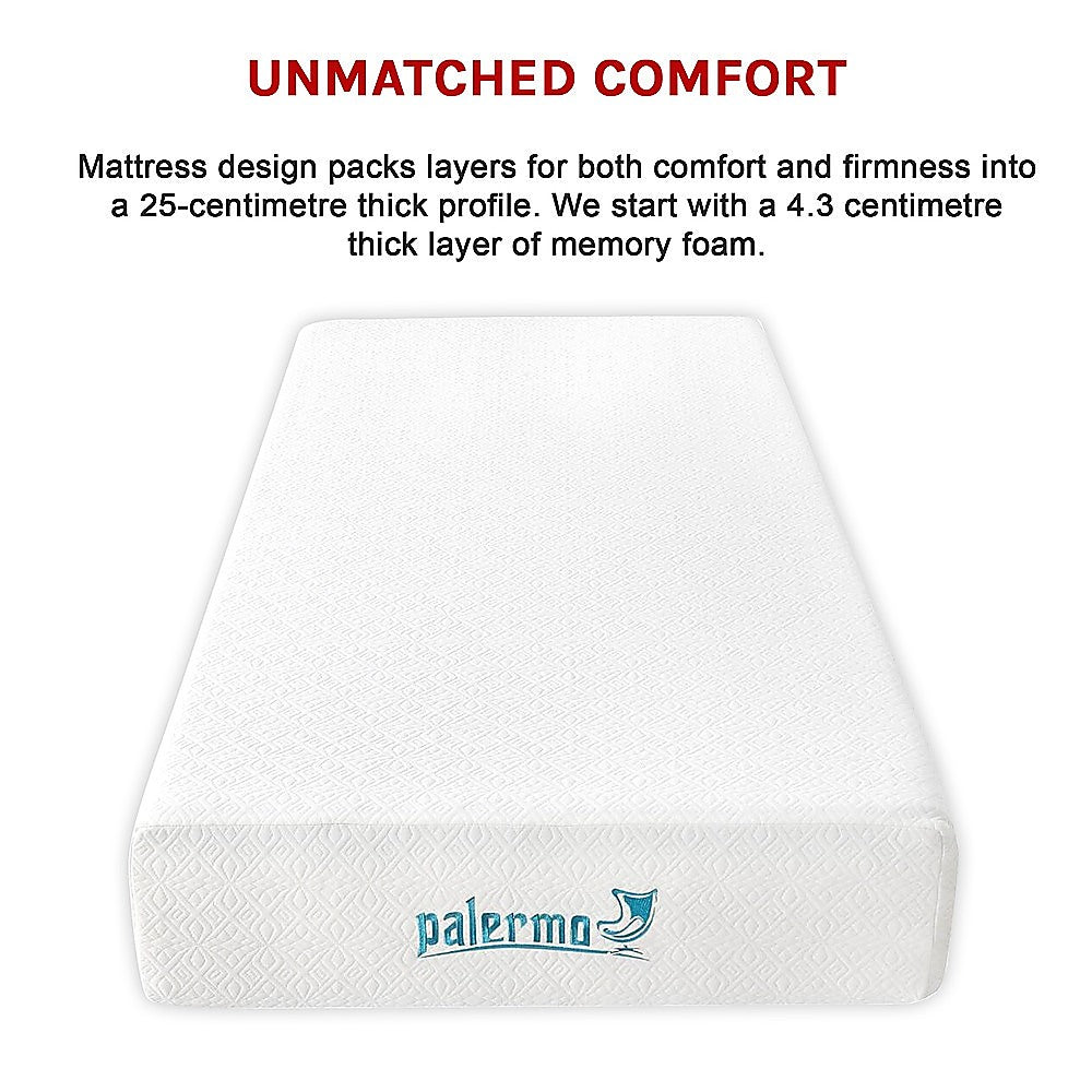 Medium firm gel memory foam mattress, 25cm single