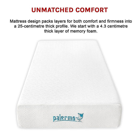 Medium firm gel memory foam mattress, 25cm single