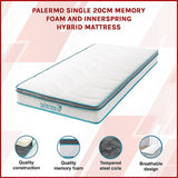 Medium Firm Memory Foam Hybrid Mattress, 20cm Single