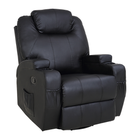 Mount Piddington brown PU leather massage recliner chair with swivel base in a living room