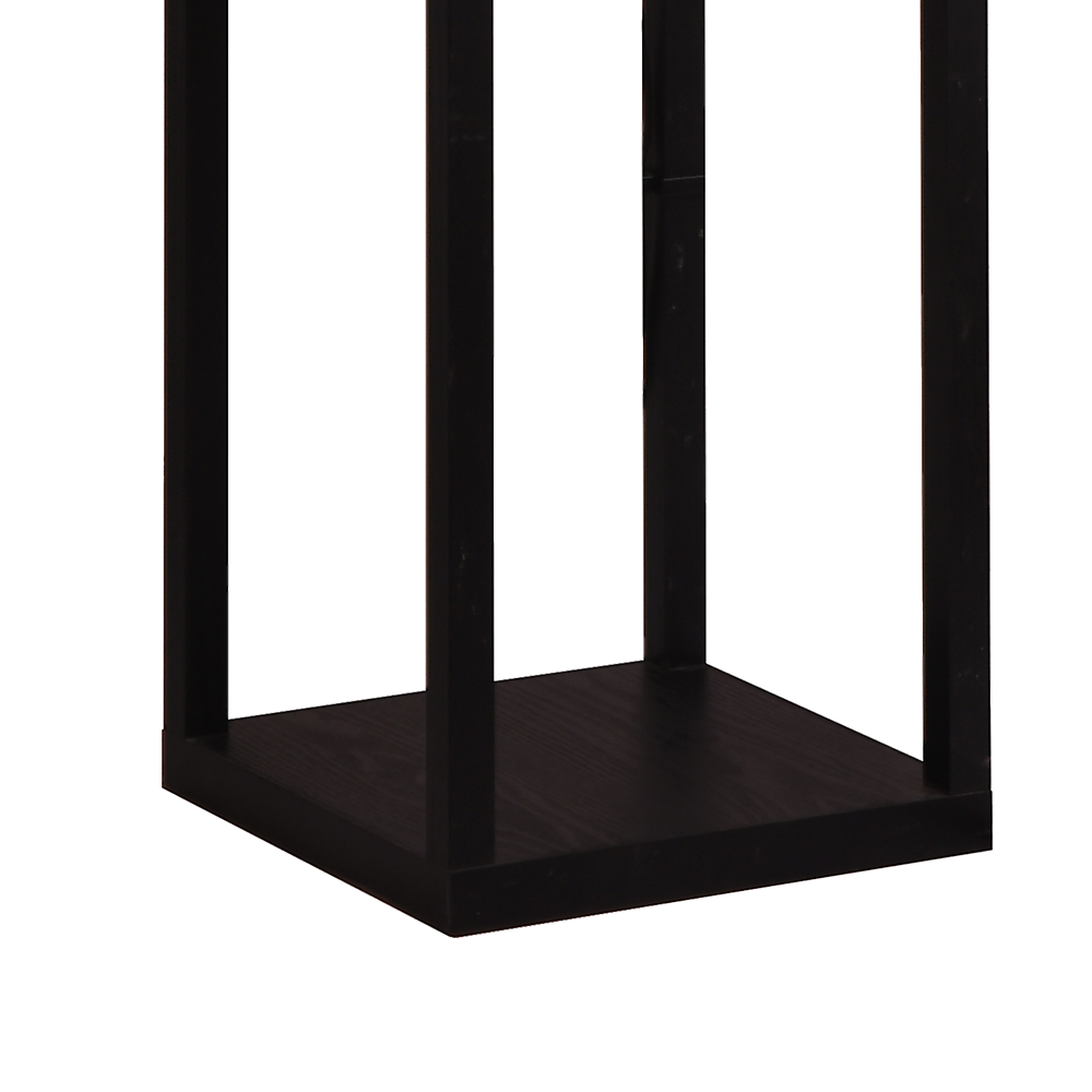 Black wooden three tier shelf floor lamp with off white shade