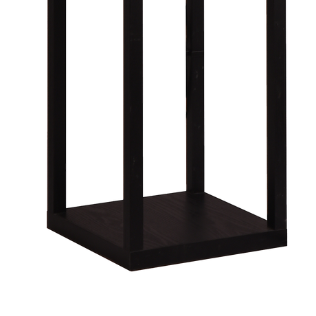 Black wooden three tier shelf floor lamp with off white shade