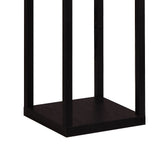 Black wooden three tier shelf floor lamp with off white shade