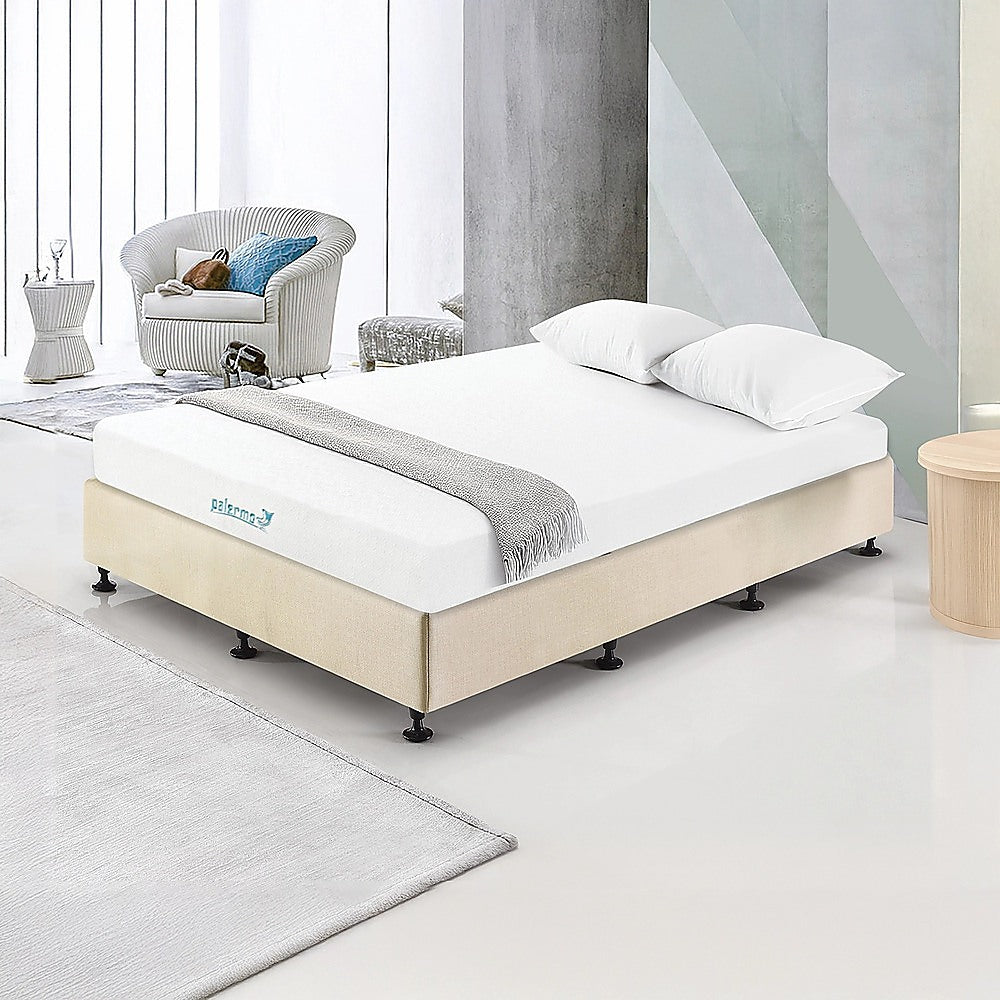Palermo king single ensemble bed base in platinum natural sand linen — full view — Allure Home Collections