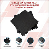 Marchena EVA Gym Floor Mats, 60 x 60cm, 25mm, Black, 12pcs