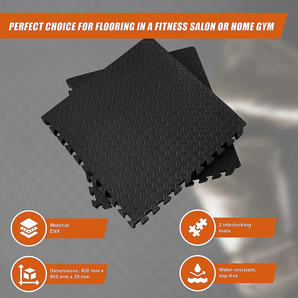 Marchena EVA Gym Floor Mats, 60 x 60cm, 25mm, Black, 12pcs