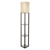 Dark brown three tier shelf floor lamp with off white shade