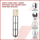 Dark brown three tier shelf floor lamp with off white shade