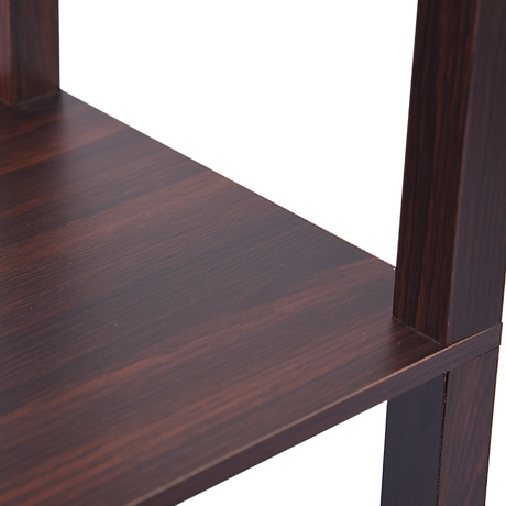 Dark brown three tier shelf floor lamp with off white shade