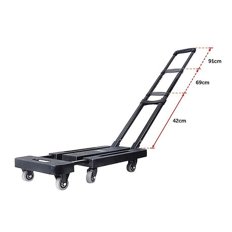 Foldable flatbed hand trolley cart in black