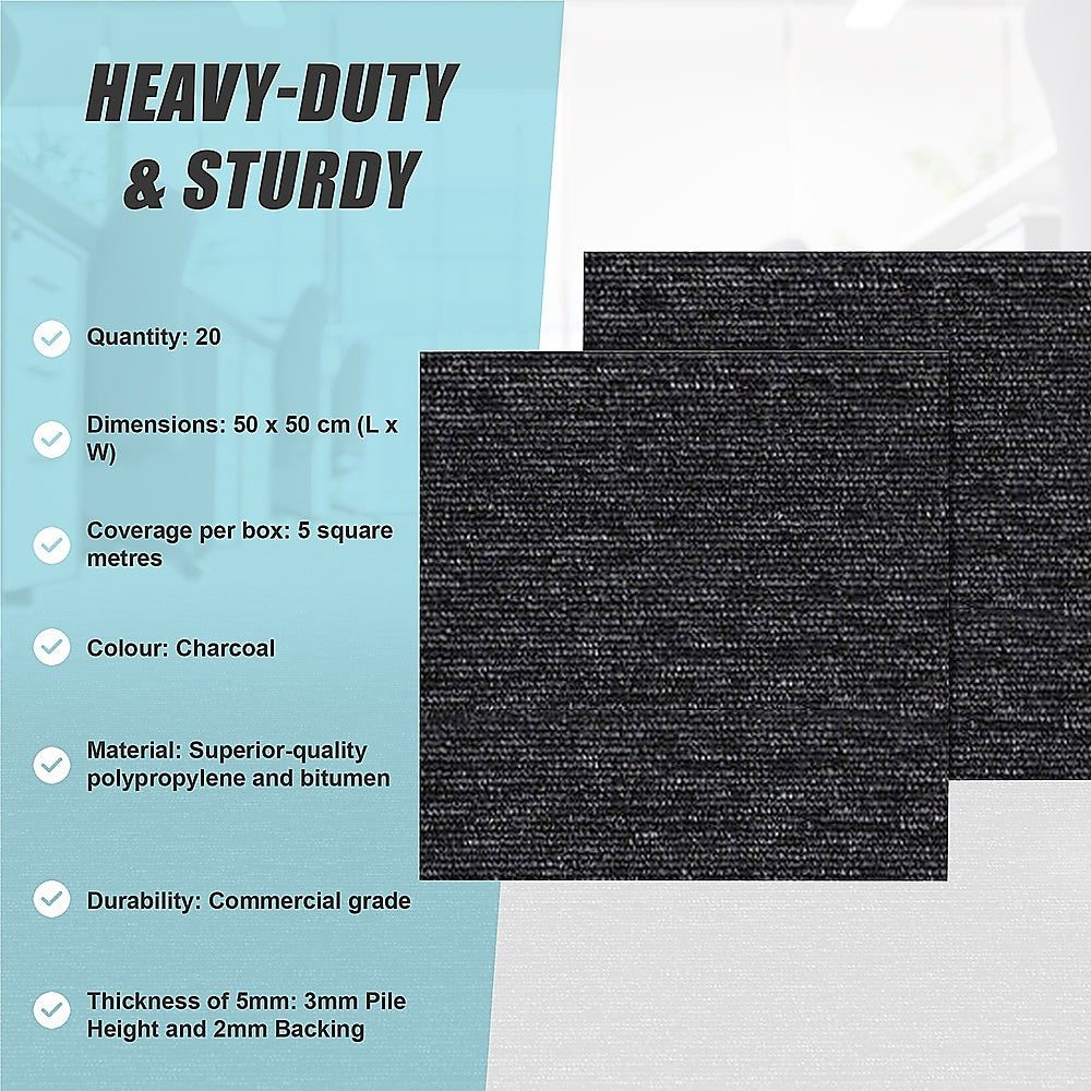 Grazalema Carpet Tiles, 50 x 50cm, Charcoal, 20pcs