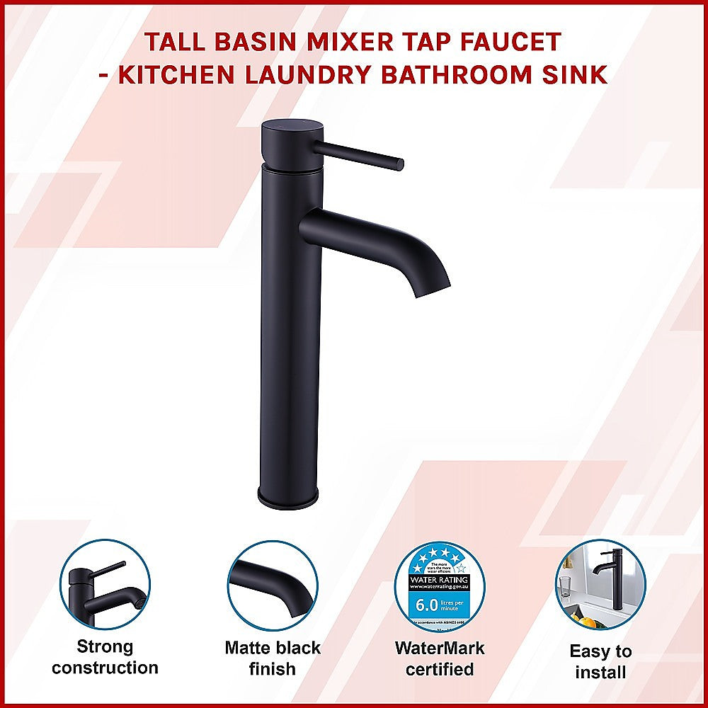 Tall Basin Mixer Tap, Matte Black