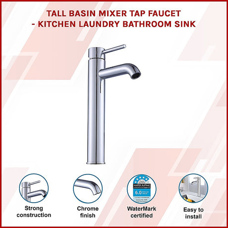 Tall Basin Mixer Tap, Chrome